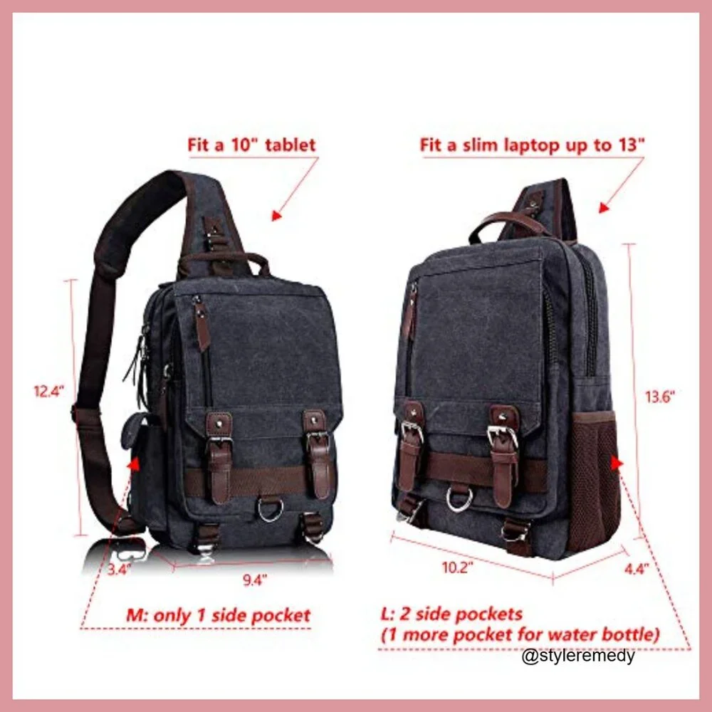 Canvas Messenger Bag with PU Leather, Adjustable Crossbody Sling